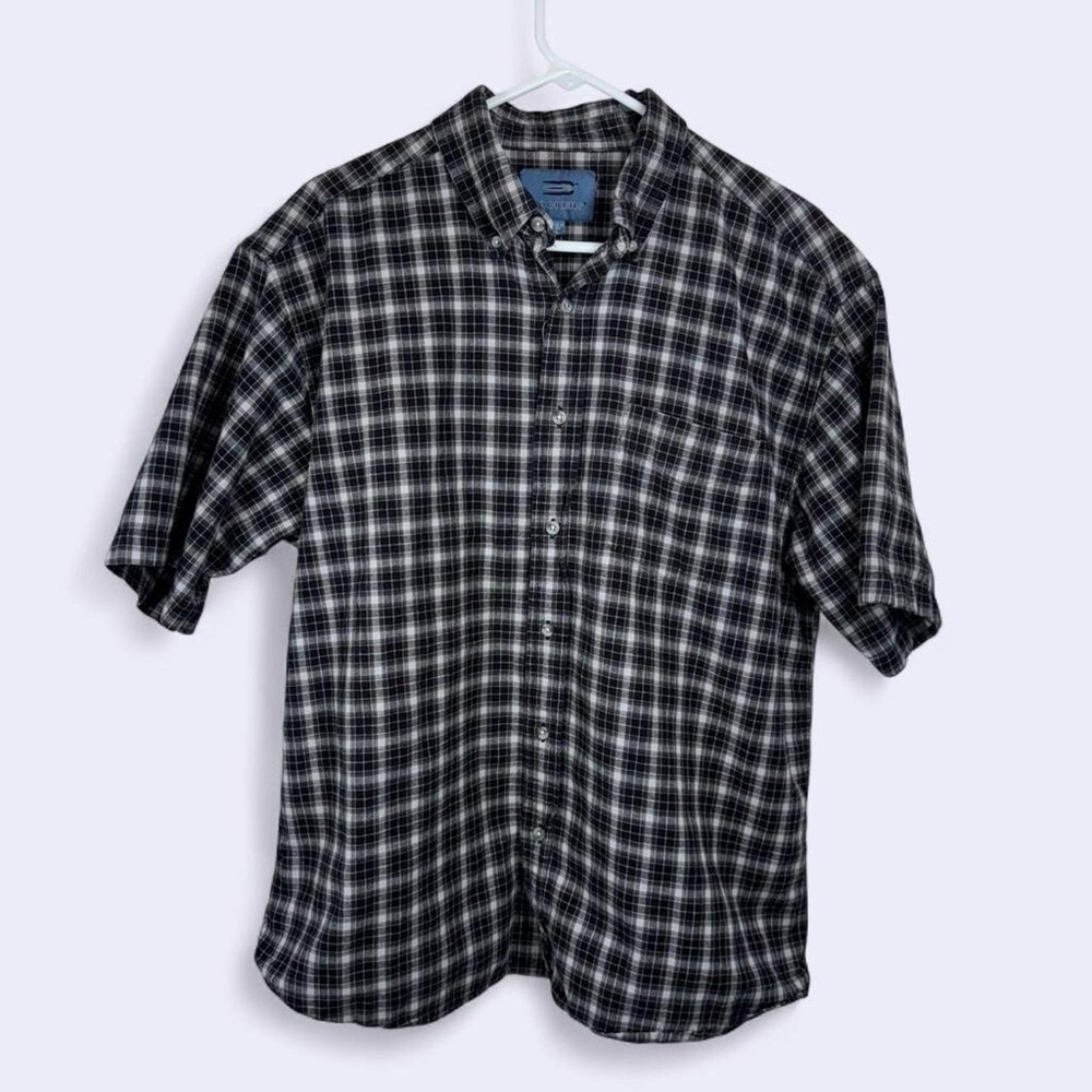 Dockers Tour Men’s XL Black Gray Plaid Short Sleeve Button Up Shirt